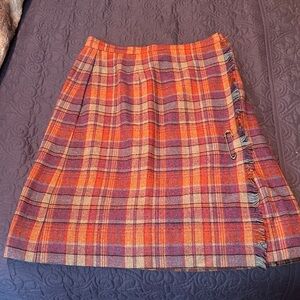 Vibrant Orange and Purple Plaid A-Line Skirt